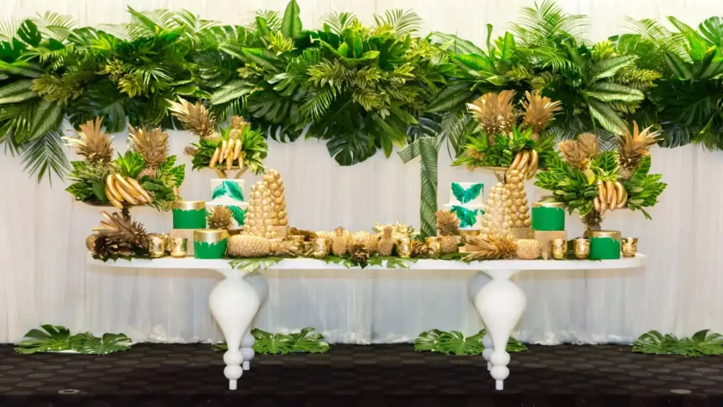 Plantas na festa de 15 anos, decoração completa no artigo do blog Conversa Pronta.