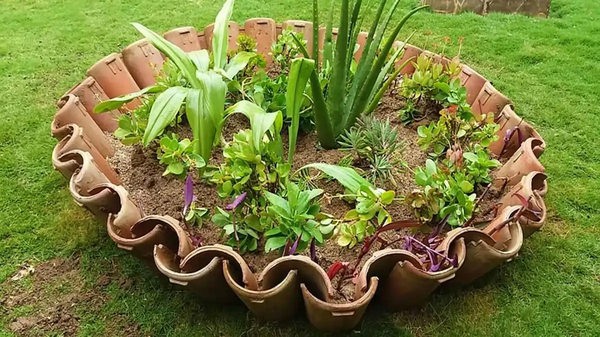 Paisagismo grátis no quintal usando telhas. Dicas no blog Conversa Pronta.