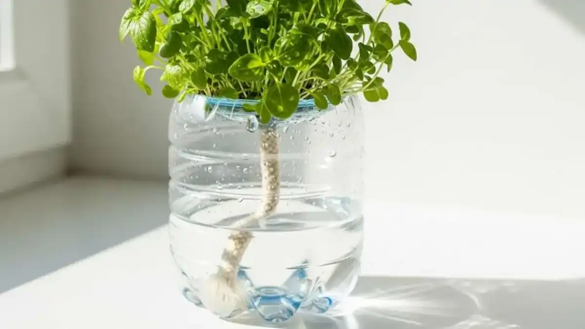 Um Vaso autoirrigável para plantas maiores, feitos com galão de 5lts, no blog Conversa Pronta. DIY