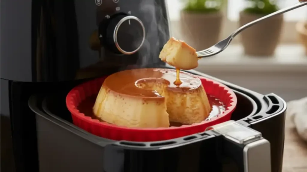 Um Pudim na Air Fryer, sem banho maria, no blog Conversa Pronta.