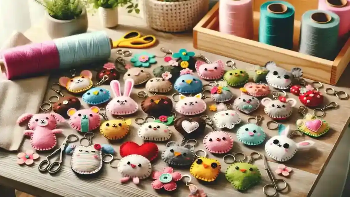 Vários chaveiros feitos com artesanato em feltro, no blog Conversa Prronta.