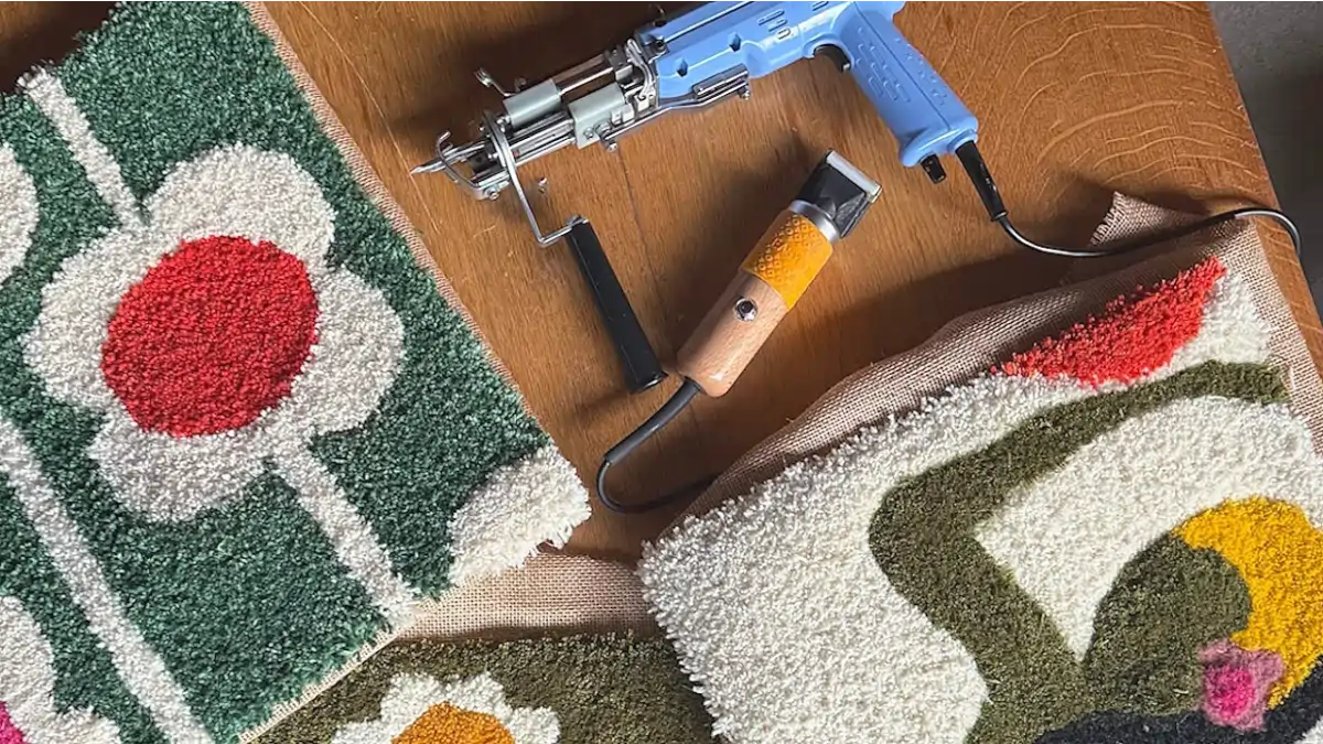 Uma pistola tutfing e tapetas feitos a mão. As dicas estãono blog Conversa pronta.