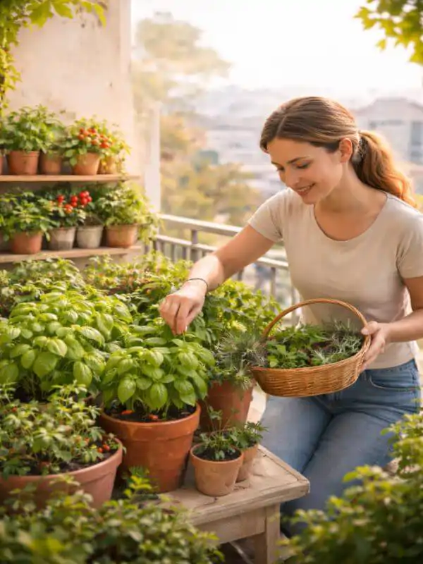 Uma mulher cuidando das espécies variadas de plantas no blog Conversa Pronta.