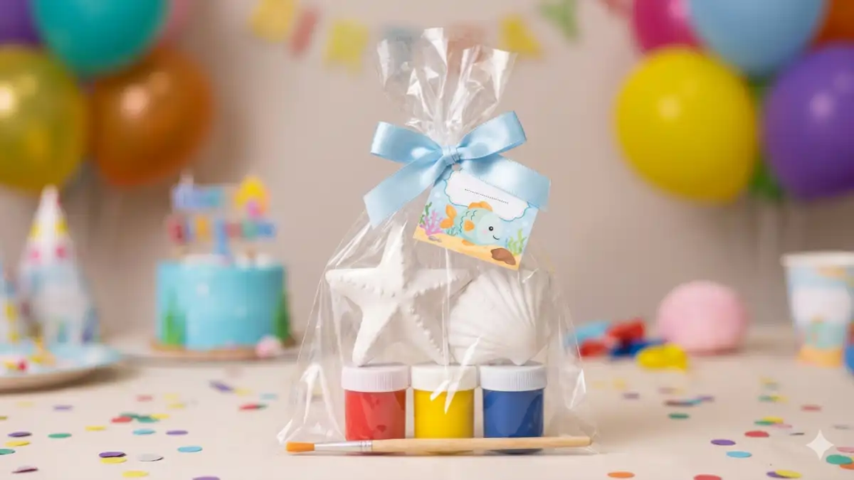 Lembrancinha kit de gesso com tinta e pincel no blog Conversa Pronta.