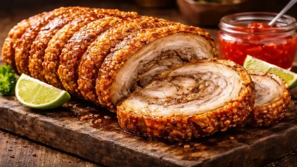 Torresmo de rolo feito em uma air fryer, no blog Conversa Pronta.